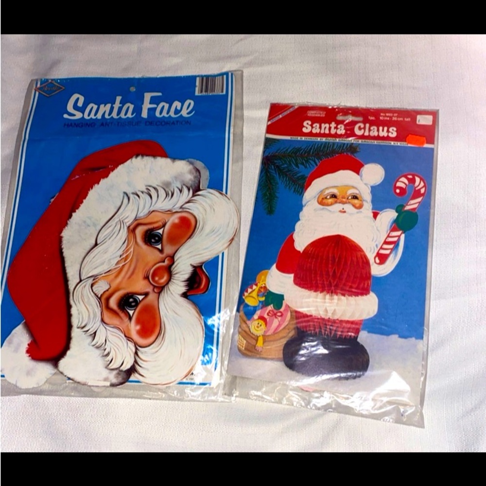 vintage christmas paper Santa cut out decorations decor Set of 2